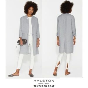 Halston Heritage Gray Textured Elegant Jacket | Designer Longline Duster Jacket